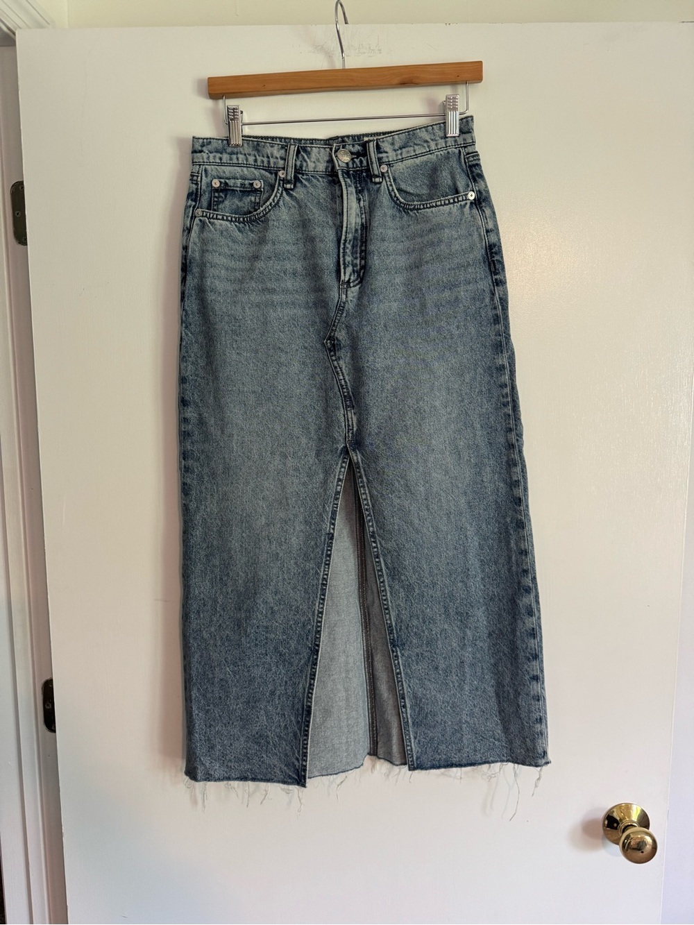 rag & bone Straight Leg Denim Skirt in Light Blue Wash